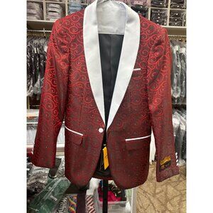 NWT Men's Alberto Nardoni Red/White swirl/rhinestone prom tuxedo dinner jacket s